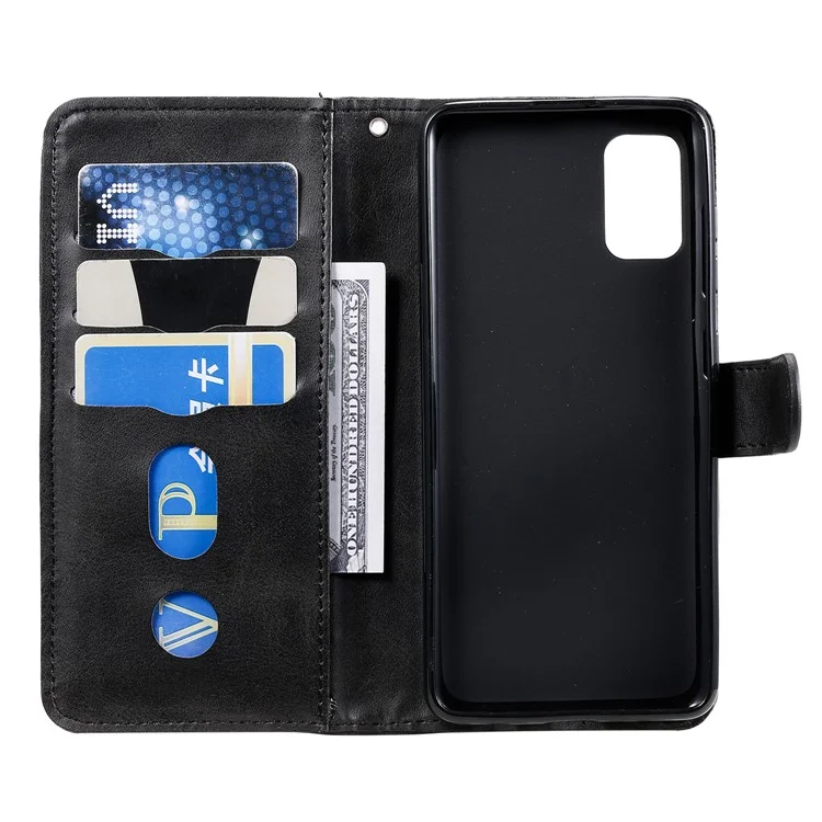 Zipper Pocket Leather Wallet Stand Case para Samsung Galaxy A41 (Versão Global) - Preto