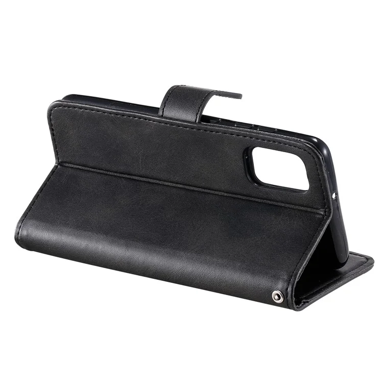 Zipper Pocket Leather Wallet Stand Case para Samsung Galaxy A41 (Versão Global) - Preto