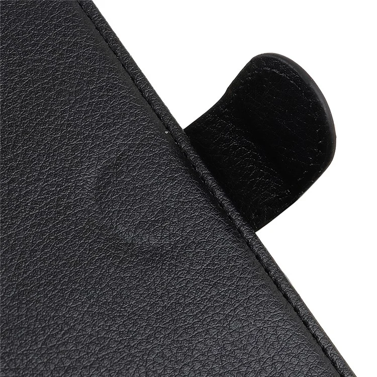 Litchi Skin Leder Brieftaschenhülle Für Samsung Galaxy A21s, Stand Flip Schockproof Smartphone Protector - Schwarz