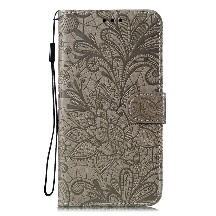 Custodia in pelle con fiore in pizzo stampato con supporto a portafoglio per Samsung Galaxy A41 (versione globale) - Marrone