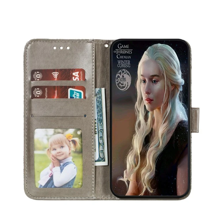 Custodia in pelle con fiore in pizzo stampato con supporto a portafoglio per Samsung Galaxy A41 (versione globale) - Marrone