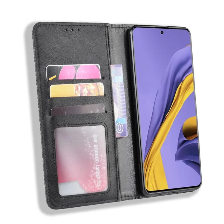 Retro Leather with Wallet Stand Cover for Samsung Galaxy A71 5G SM-A716 - Black