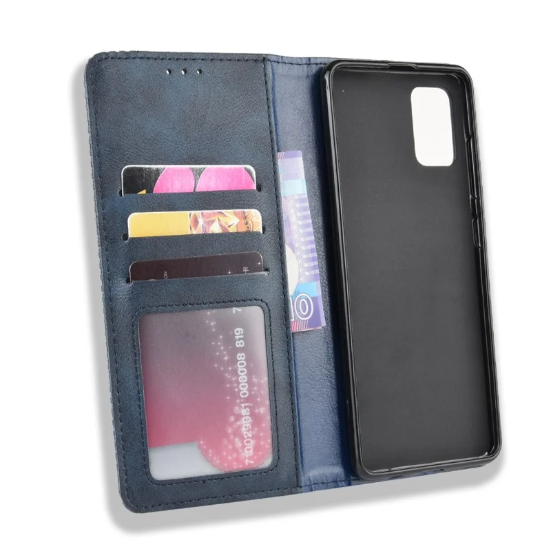 Retro lederen hoes met portemonnee en standaard voor Samsung Galaxy A71 5G SM-A716 - Blauw