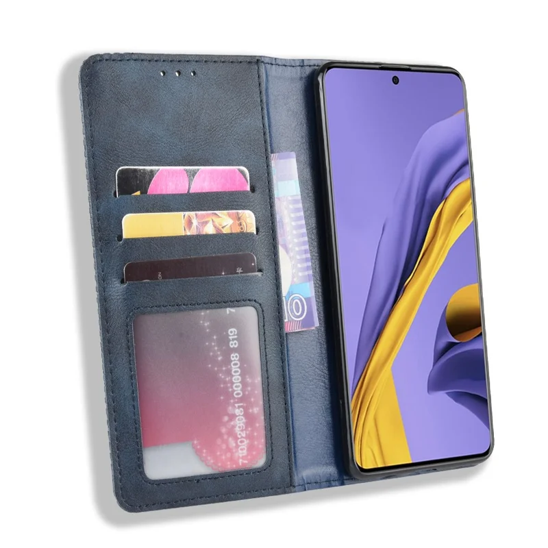 Retro lederen hoes met portemonnee en standaard voor Samsung Galaxy A71 5G SM-A716 - Blauw
