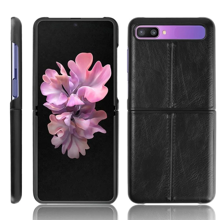 PU Leather Coated PC + TPU Case for Samsung Galaxy Z Flip - Black