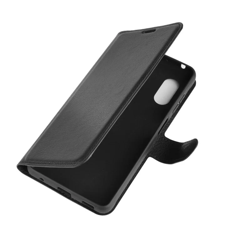 Litchi Skin Wallet Leather Stand Caso Para Samsung Galaxy Xcover Pro - Preto