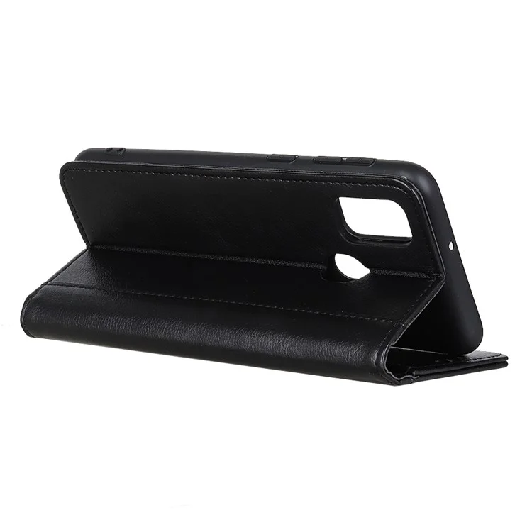 Litchi Skin Case de Teléfono de Cuero Dividido Automático de Piel Para Samsung Galaxy A21s - Negro