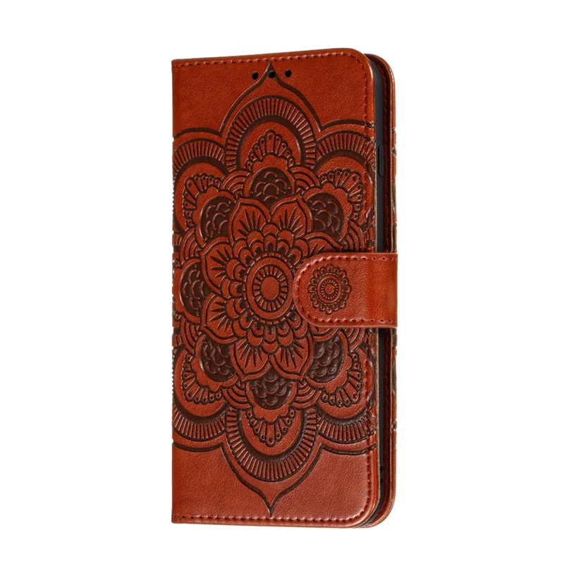 Impronta Mandala Fiore Portafoglio in Pelle con Cordino per Samsung Galaxy A41 (Versione Globale) - Marrone