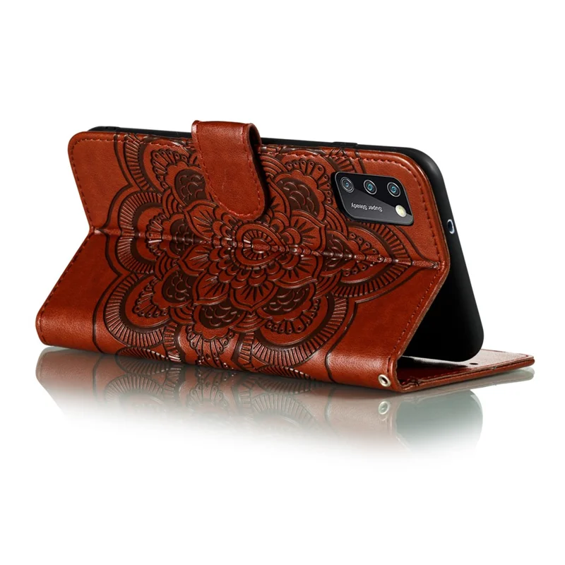 Impronta Mandala Fiore Portafoglio in Pelle con Cordino per Samsung Galaxy A41 (Versione Globale) - Marrone