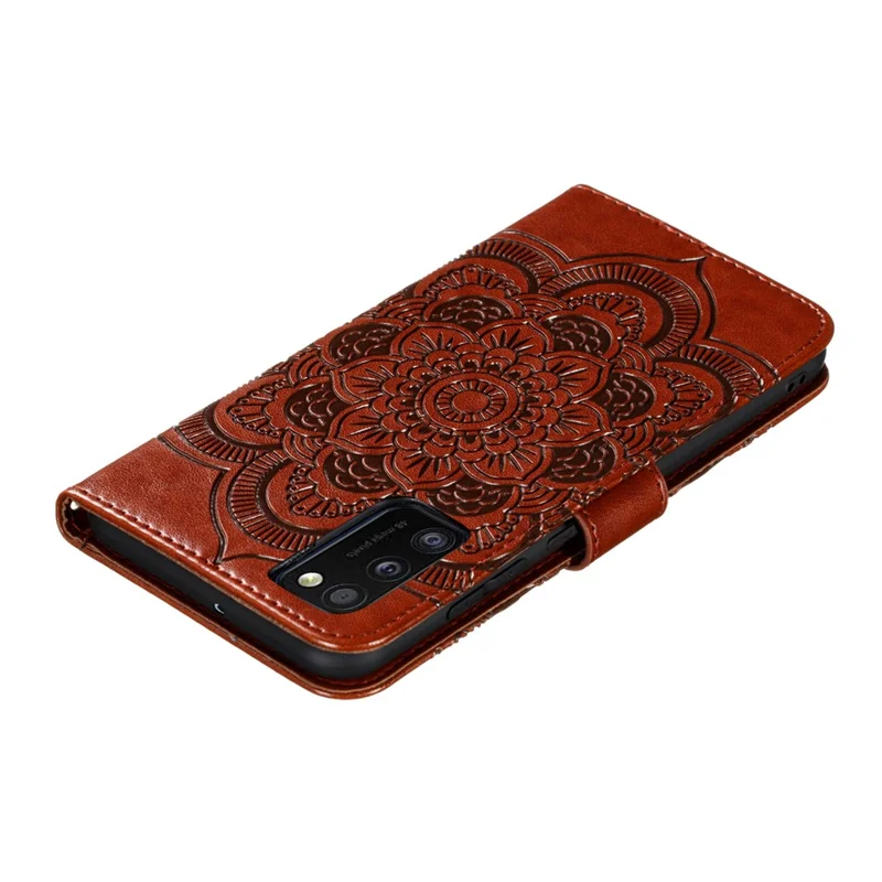 Impronta Mandala Fiore Portafoglio in Pelle con Cordino per Samsung Galaxy A41 (Versione Globale) - Marrone