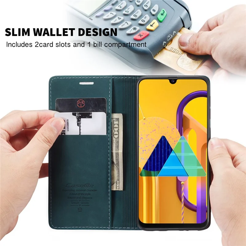 CASEME 013 Series Auto-absorbed Leather with Wallet Shell for Samsung Galaxy M30s/M21  - Blue