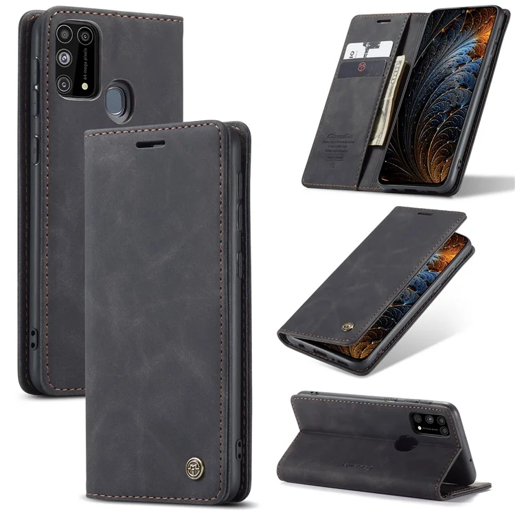 CASEME 013 Series Auto-absorbed Leather Shell for Samsung Galaxy M31 - Black