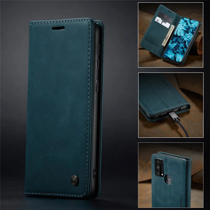 CASEME 013 Series Auto-absorbed Leather Shell for Samsung Galaxy M31 - Green