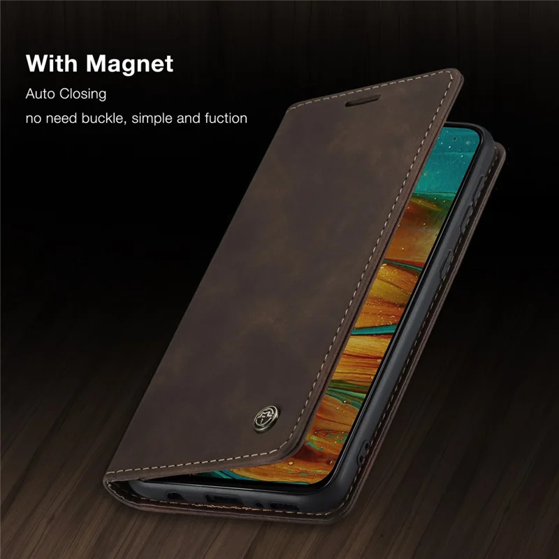 CASEME 013 Series Auto-absorbed Leather Shell for Samsung Galaxy M31 - Coffee