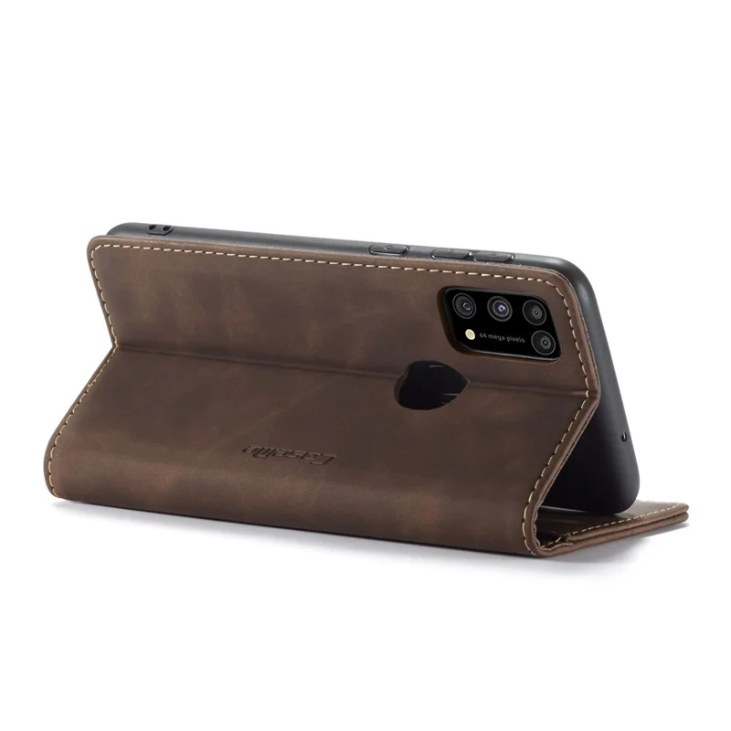 CASEME 013 Series Auto-absorbed Leather Shell for Samsung Galaxy M31 - Coffee