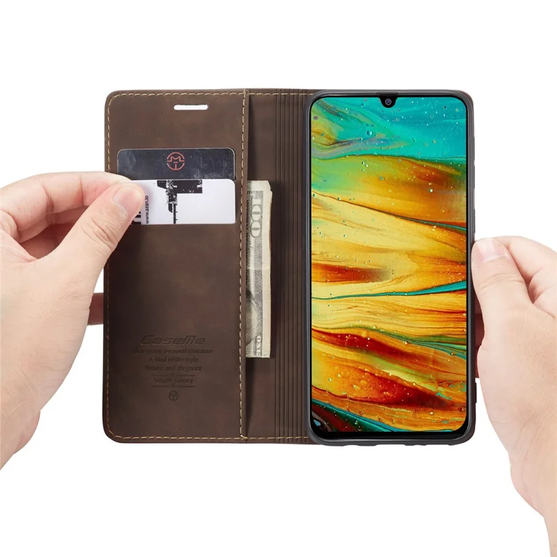 CASEME 013 Series Auto-absorbed Leather Shell for Samsung Galaxy M31 - Coffee