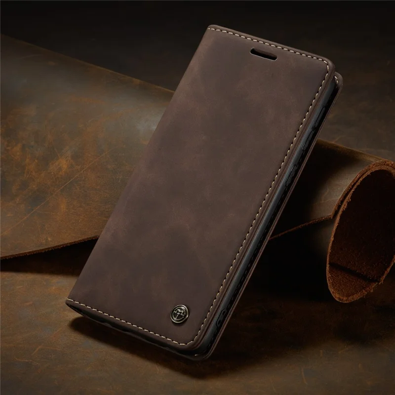 CASEME 013 Series Auto-absorbed Leather Shell for Samsung Galaxy M31 - Coffee