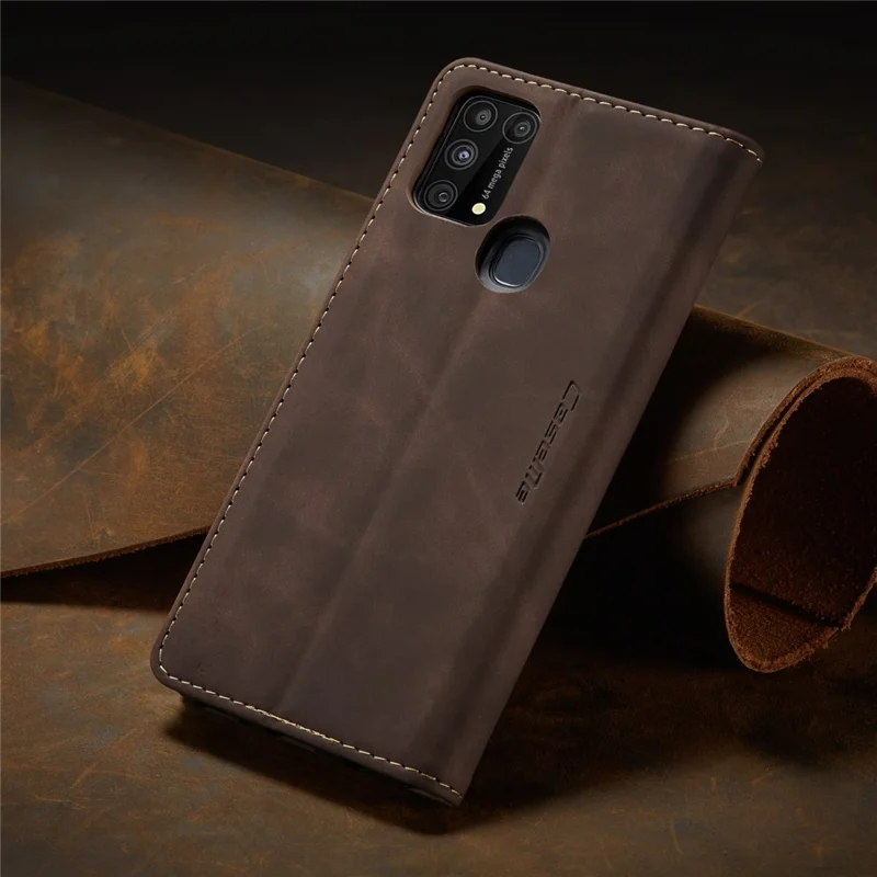 CASEME 013 Series Auto-absorbed Leather Shell for Samsung Galaxy M31 - Coffee