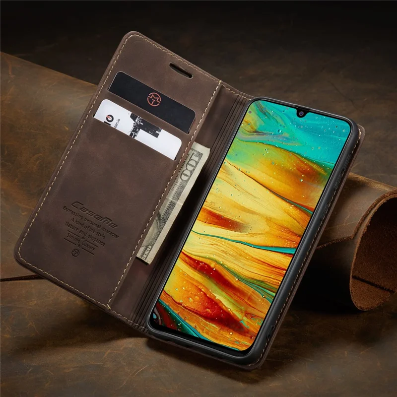 CASEME 013 Series Auto-absorbed Leather Shell for Samsung Galaxy M31 - Coffee