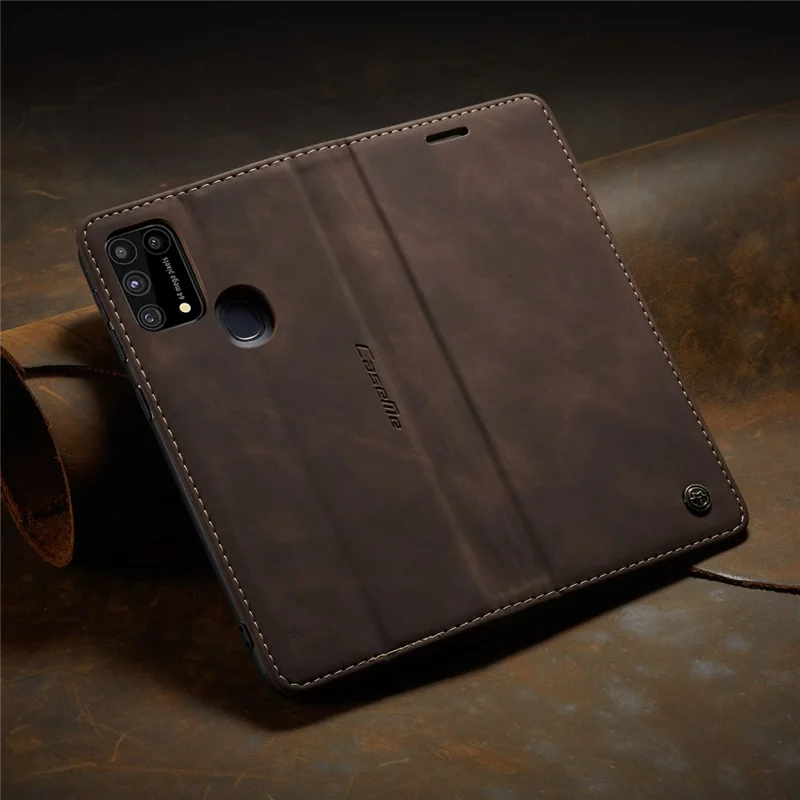 CASEME 013 Series Auto-absorbed Leather Shell for Samsung Galaxy M31 - Coffee