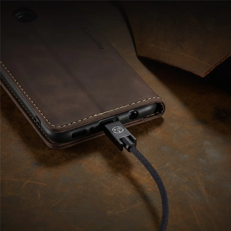 CASEME 013 Series Auto-absorbed Leather Shell for Samsung Galaxy M31 - Coffee