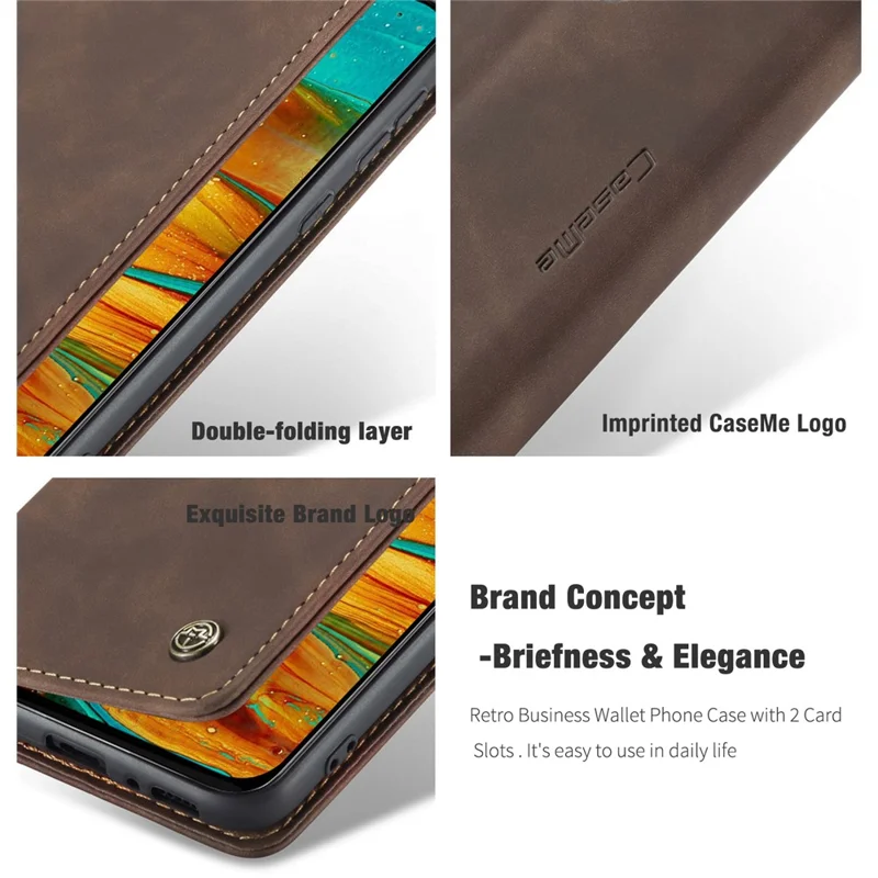 CASEME 013 Series Auto-absorbed Leather Shell for Samsung Galaxy M31 - Coffee