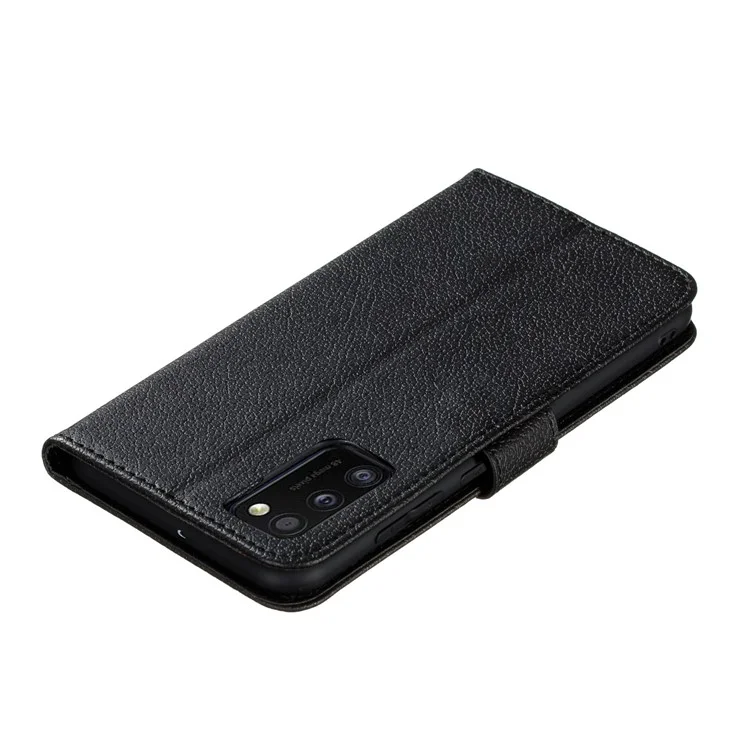 Litchi Texture Imprint Feather Leather Phone Case Wallet for Samsung Galaxy A41 (Global Version) - Black