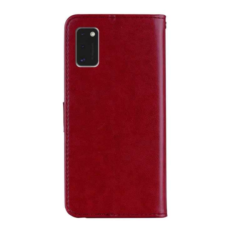 Imprint Flower Owl Pattern Leather Wallet Stand Phone Case Shell for Samsung Galaxy A41 (Global Version) - Red