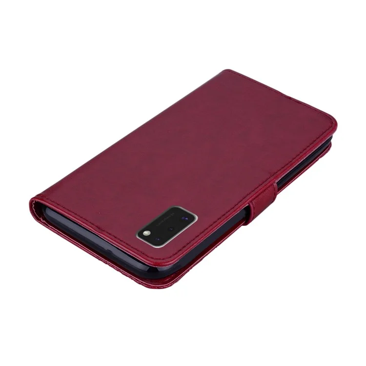 Imprint Flower Owl Pattern Leather Wallet Stand Phone Case Shell for Samsung Galaxy A41 (Global Version) - Red