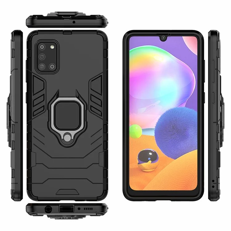 PC + TPU Elegante Custodia Con Cavalletto Per Galaxy A31 - Nero