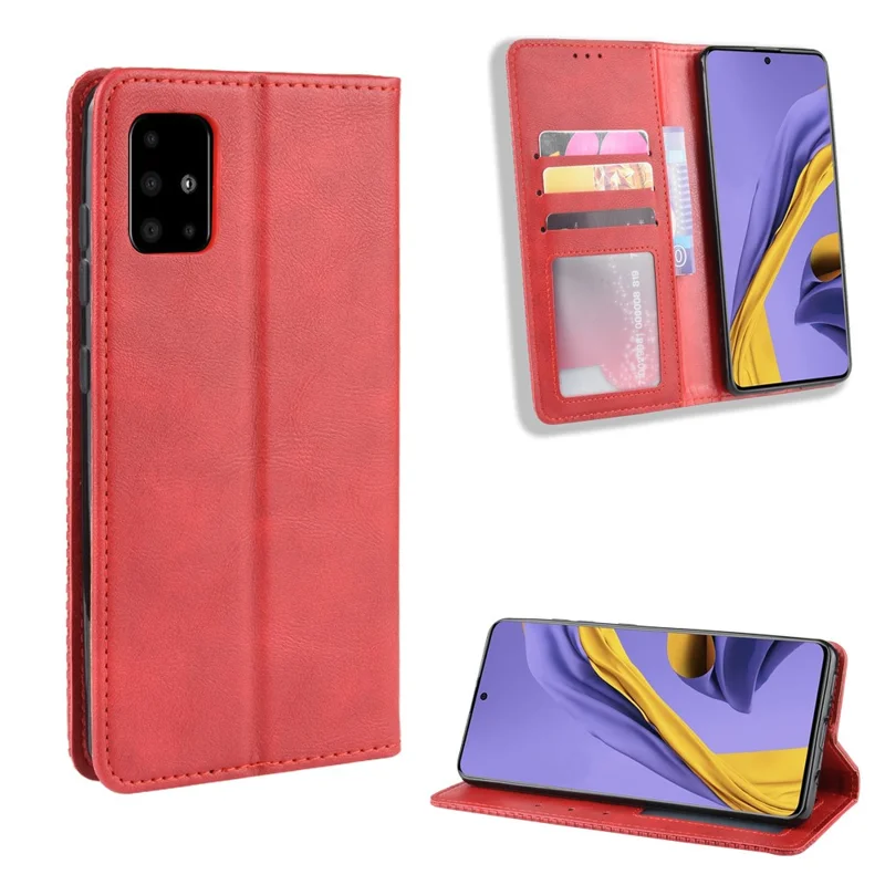 Couverture en cuir magnétique rétro pour Samsung Galaxy A51 5G SM-A516 - Rouge