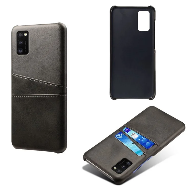 Double Card Slots PU Leather Coated Plastic Protector Case for Samsung Galaxy A41 (Global Version) - Black