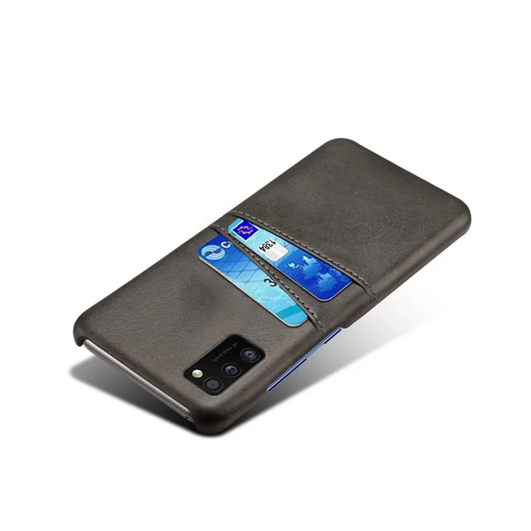 Estojo de Proteção de Plástico Revestido de Couro PU com Slots Duplos para Cartão para Samsung Galaxy A41 (Versão Global) - Preto