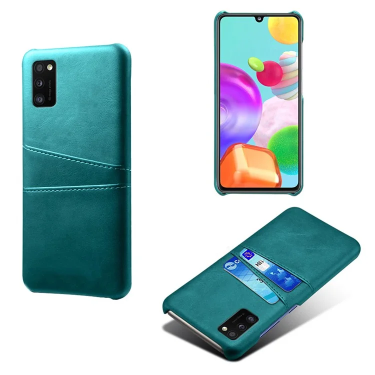 Funda protectora de plástico revestida de piel sintética (PU) con ranuras dobles para tarjetas, para Samsung Galaxy A41 (versión global) - Verde