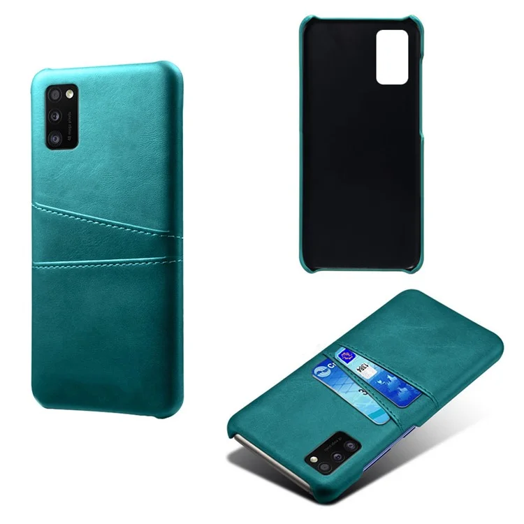 Funda protectora de plástico revestida de piel sintética (PU) con ranuras dobles para tarjetas, para Samsung Galaxy A41 (versión global) - Verde