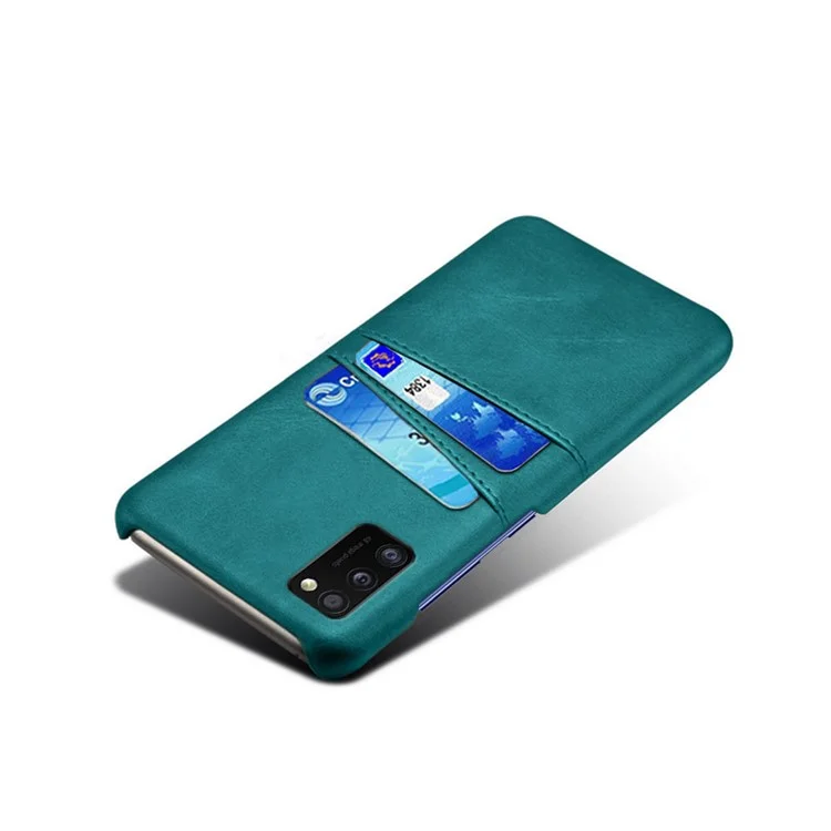 Funda protectora de plástico revestida de piel sintética (PU) con ranuras dobles para tarjetas, para Samsung Galaxy A41 (versión global) - Verde