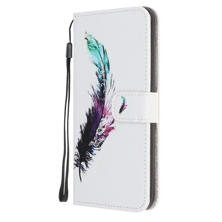 Pattern Printing Cross Texture Magnetic Leather Wallet Case for Samsung Galaxy A10 - Feather