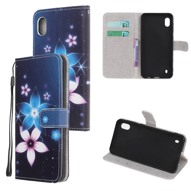 Pattern Printing Cross Texture Magnetic Leather Wallet Case for Samsung Galaxy A10 - Flower