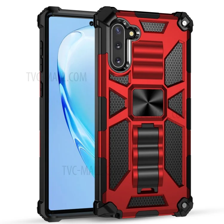 Kickstand Armor Dropproof PC TPU Hybrid Cover with Magnetic Metal Sheet for Samsung Galaxy Note 10/Note 10 5G - Red