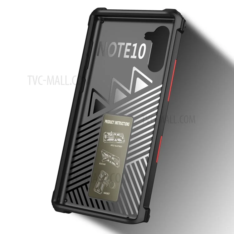 Kickstand Armor Dropproof PC TPU Hybrid Cover with Magnetic Metal Sheet for Samsung Galaxy Note 10/Note 10 5G - Red