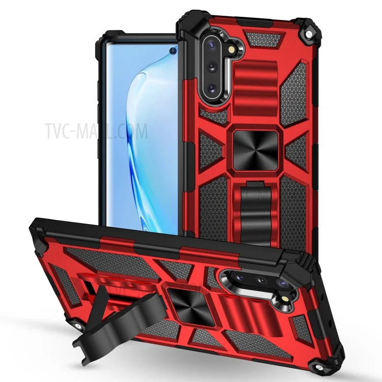 Kickstand Armor Dropproof PC TPU Hybrid Cover with Magnetic Metal Sheet for Samsung Galaxy Note 10/Note 10 5G - Red