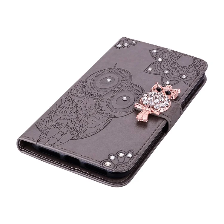 Coruja Impressão de Rhinestone Decor de Couro Concha Para Samsung Galaxy A41 (versão Global) - Castanho