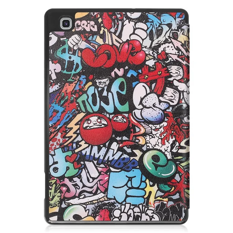 Pattern Printing Tri-Fold Stand Leather Smart Case with Pen Slot for Samsung Galaxy Tab S6 Lite (2020) / (2022) / (2024) - Cartoon Graffiti
