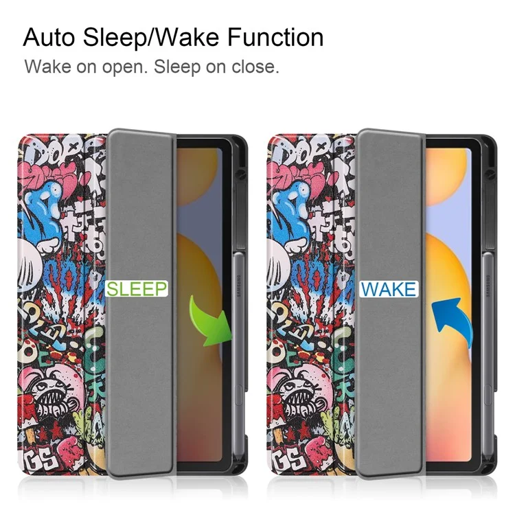 Pattern Printing Tri-Fold Stand Leather Smart Case with Pen Slot for Samsung Galaxy Tab S6 Lite (2020) / (2022) / (2024) - Cartoon Graffiti