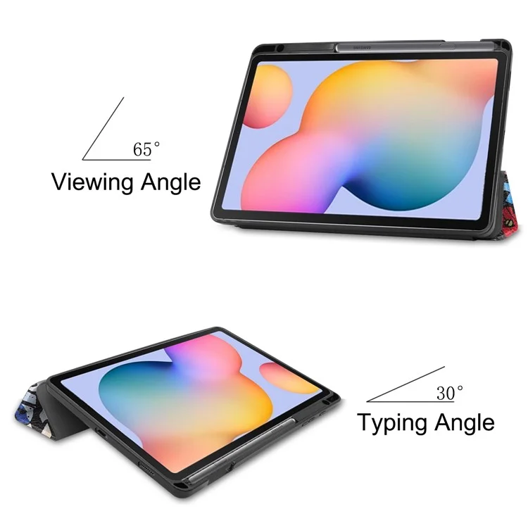 Pattern Printing Tri-Fold Stand Leather Smart Case with Pen Slot for Samsung Galaxy Tab S6 Lite (2020) / (2022) / (2024) - Cartoon Graffiti