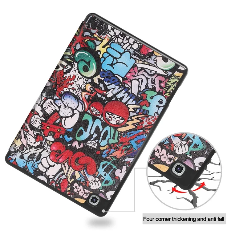Pattern Printing Tri-Fold Stand Leather Smart Case with Pen Slot for Samsung Galaxy Tab S6 Lite (2020) / (2022) / (2024) - Cartoon Graffiti