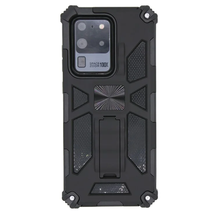 Kickstand Armor Dropout PC TPU Hybrid Shell Con Lamiera in Metallo Magnetico Per Samsung Galaxy S20 Ultra - Nero