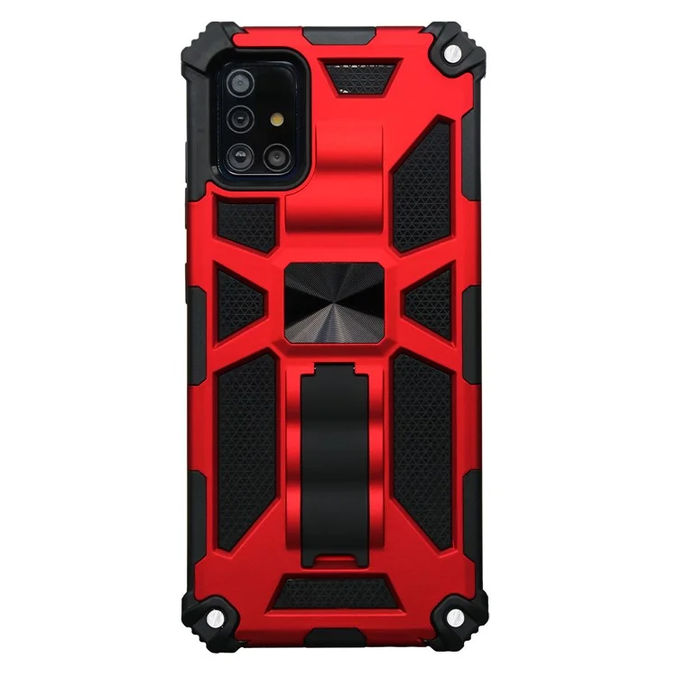 Kickstand Armor PC TPU Hybrid Phone Shell con hoja de metal magnética para Samsung Galaxy A51 SM-A515 - Rojo