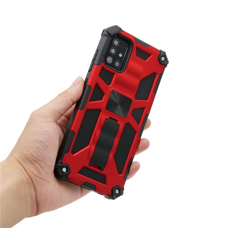 Kickstand Armor PC TPU Hybrid Phone Shell con hoja de metal magnética para Samsung Galaxy A51 SM-A515 - Rojo