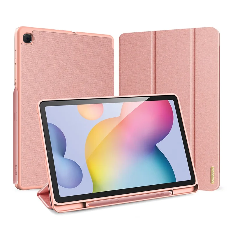 DUX DUCIS Domo Series Leather Case for Samsung Galaxy Tab S6 Lite (2024)/(2022)/(2020) P610 P615 Pen Slot Tri-fold Stand Cover - Rose Gold